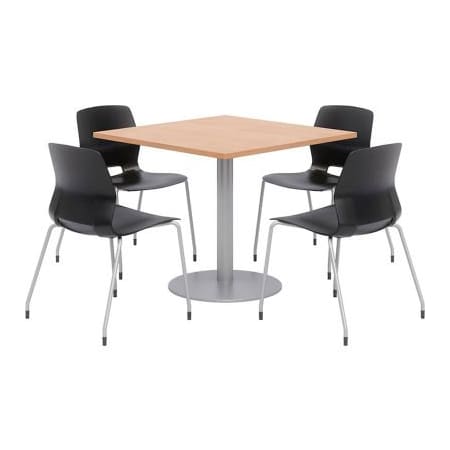 Kfi KFI 42" Square Table & 4 Chair Set, Maple Table With Black Chairs OLTFL42SQ-B1922-SL-10776-4-OL2700-P10